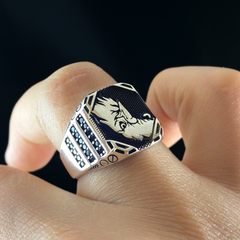 Angry Eagle Head 925 Sterling Silver Men Ring