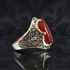 Red Agate Stone 925 Sterling Silver Men Handmade Ring