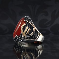 Euro Money 925 Sterling Silver Red Agate Gemstone Men Ring