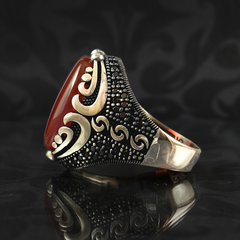 Red Agate Gemstone 925 Sterling Silver Men Handmade Ring