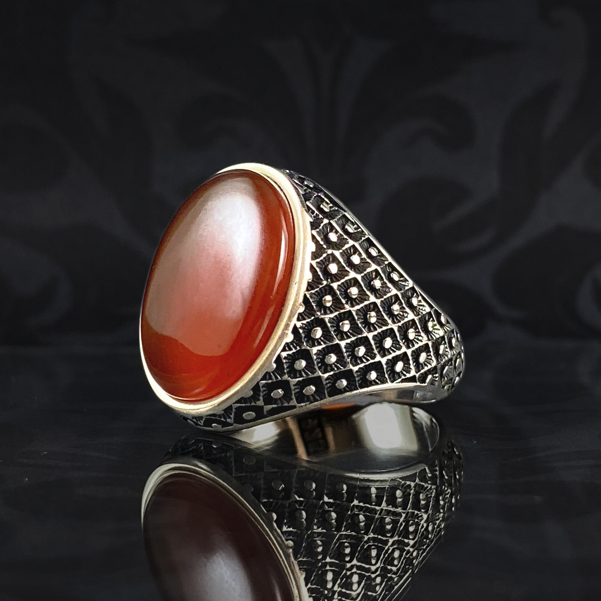 Agate Gemstone 925 Sterling Silver Men Handmade Ring