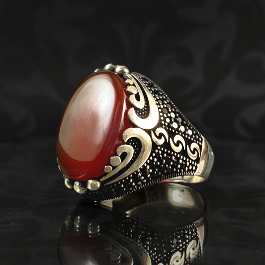 Red Agate Gemstone 925 Sterling Silver Men Handmade Ring