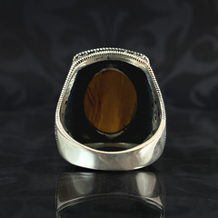 Brown Tiger Eye Stone 925 Sterling Silver Men Handmade Turkish Ring