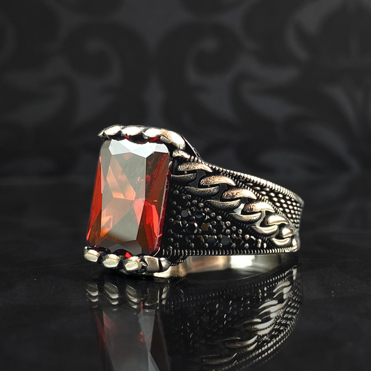 Red Ruby Gemstone 925 Sterling Silver Men Ring