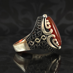 Red Agate Gemstone 925 Sterling Silver Men Handmade Ring