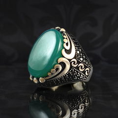 Green Agate Gemstone 925 Sterling Silver Men Handmade Ring