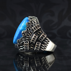 Blue Turquoise Stone 925 Sterling Silver Men Handmade Ring