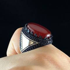 Red Agate Gemstone 925 Sterling Silver Men Handmade Ring