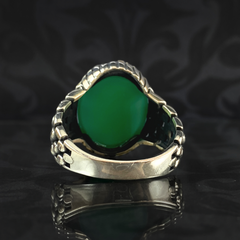 Green Agate Stone 925 Sterling Silver Turkish Handmade Ring