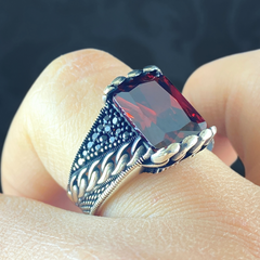 Red Ruby Gemstone 925 Sterling Silver Men Ring