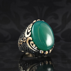 Green Agate Gemstone 925 Sterling Silver Men Handmade Ring