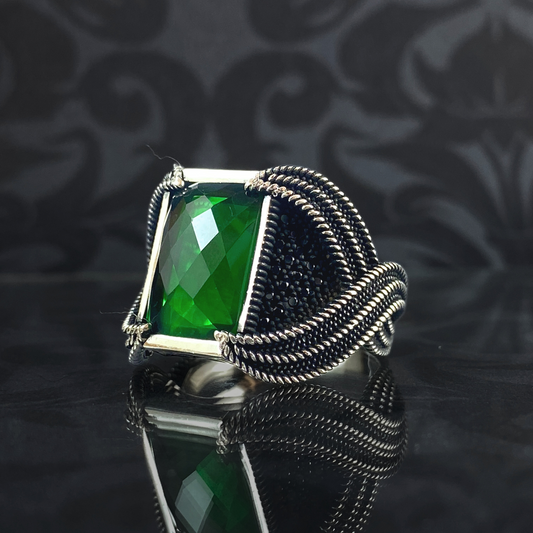 Green Emerald Gemstone 925 Sterling Silver Men Ring