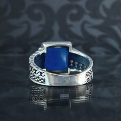 925 Sterling Silver Sapphire Stone Men Handmade Ring