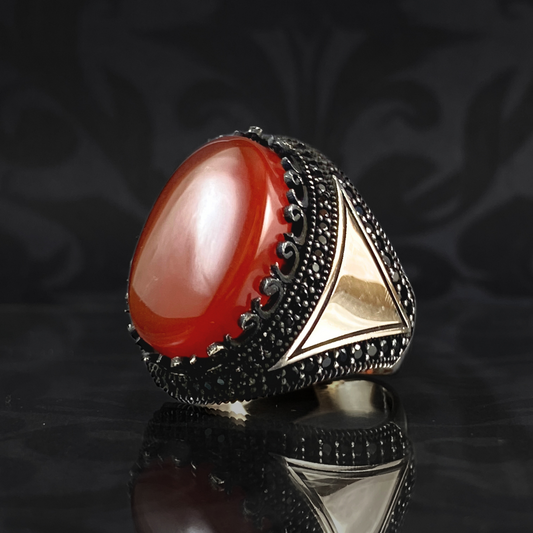 Red Agate Gemstone 925 Sterling Silver Men Handmade Ring