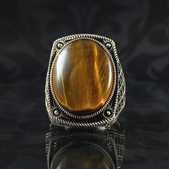 Brown Tiger Eye Stone 925 Sterling Silver Men Handmade Turkish Ring