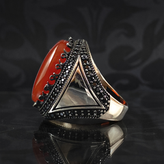 Red Agate Gemstone 925 Sterling Silver Men Handmade Ring