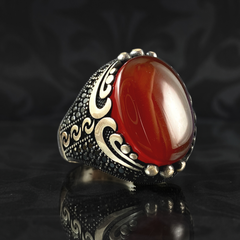 Red Agate Gemstone 925 Sterling Silver Men Handmade Ring