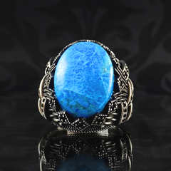 Blue Turquoise Stone 925 Sterling Silver Men Handmade Ring