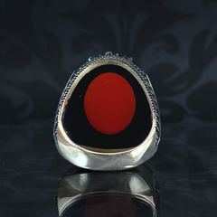 Red Agate Gemstone 925 Sterling Silver Men Handmade Ring