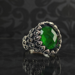 Green Emerald Gemstone 925 Sterling Silver Men Ring