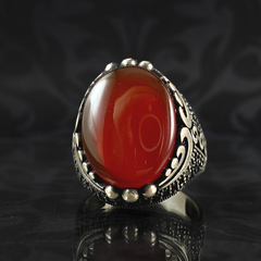 Red Agate Gemstone 925 Sterling Silver Men Handmade Ring