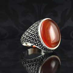 Agate Gemstone 925 Sterling Silver Men Handmade Ring