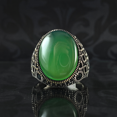 Green Agate Gemstone 925 Solid Silver Men Ring