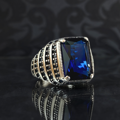 Sapphire Gemstone 925 Sterling Silver Men Ring