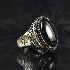 Black Onyx Stone 925 Solid Silver Men Turkish Ring