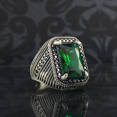 Large Emerald Stone 925 Sterling Silver Ring