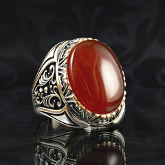 Red Agate Stone 925 Sterling Silver Men Handmade Ring