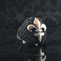 Fleur De Lis Black 925 Sterling Silver Design Ring