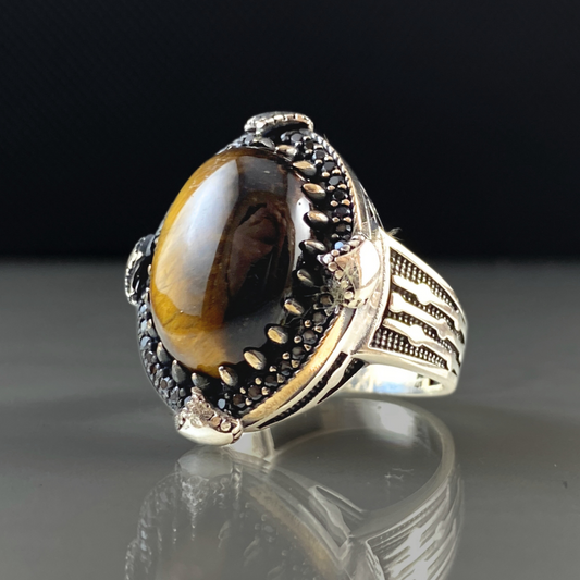 Brown Tiger Eye Stone 925 Sterling Silver Men Handmade Ring