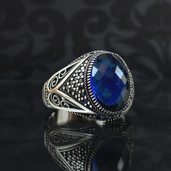 Sapphire Gemstone 925 Solid Silver Turkish Handmade Ring