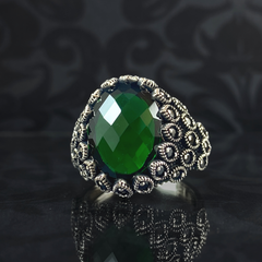 Green Emerald Gemstone 925 Sterling Silver Men Ring