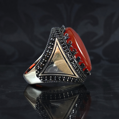 Red Agate Gemstone 925 Sterling Silver Men Handmade Ring