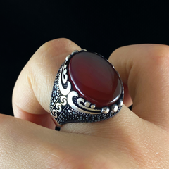 Red Agate Gemstone 925 Sterling Silver Men Handmade Ring