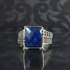 925 Sterling Silver Sapphire Stone Men Handmade Ring