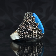 Blue Turquoise Stone 925 Sterling Silver Men Handmade Ring