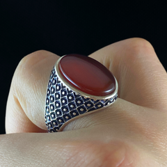 Agate Gemstone 925 Sterling Silver Men Handmade Ring