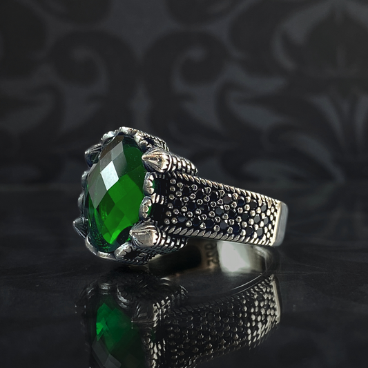 Green Emerald Stone 925 Sterling Silver Men Ring