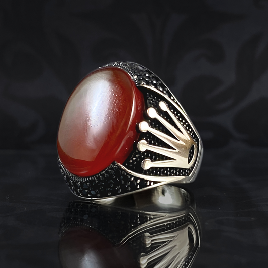 Gemstone 925 Sterling Silver Men Handmade Agate Stone Ring