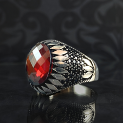 Classic Daily Men Handmade 925 Sterling Silver Red Ruby Stone Ring