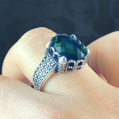 Green Emerald Stone 925 Sterling Silver Men Ring