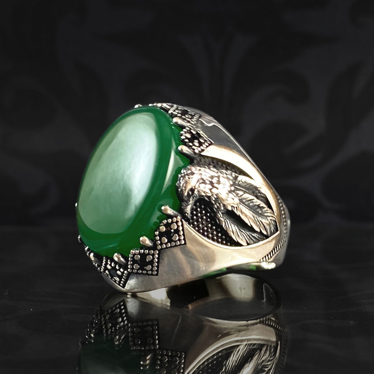 Green Agate Stone 925 Solid Silver Men Handmade Ring