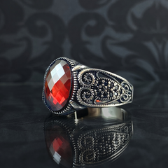 Men Handmade Red Ruby Stone 925 Sterling Silver Ring