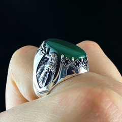 Green Agate Stone 925 Solid Silver Men Handmade Ring