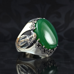 Green Agate Stone 925 Solid Silver Men Handmade Ring