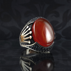 Gemstone 925 Sterling Silver Men Handmade Agate Stone Ring