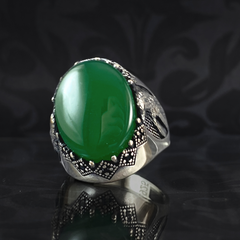 Green Agate Stone 925 Solid Silver Men Handmade Ring